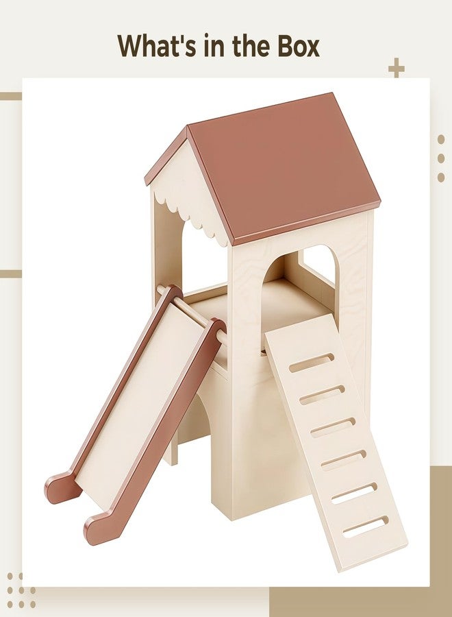 Varku Guinea Pig Wooden Hideout with Loft Slide, Two-Level Design, Adjustable Ramp, Dual Slide, Spacious and Comfortable Hideout for Hamsters, Rabbits Easy to Clean, Sturdy Wood Construction - Image 4